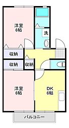ニューキャピタル壱番館 2DKの間取図画像