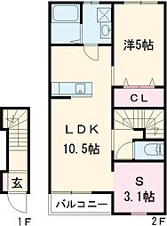 エスカレント上峰I　A 203 2階1SLDKの間取り