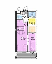 潮見町マンション 4階1LDKの間取り