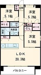 LIBTH原水 4階3LDKの間取り