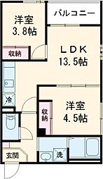 レガルバ 2階2LDKの間取り