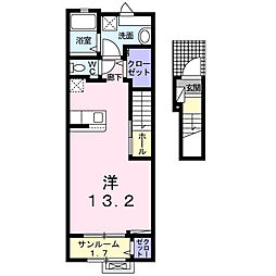 ルミエール・Ｋ−VI 2階ワンルームの間取り