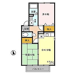 ツインコート　Ａ・Ｂ A102 1階2DKの間取り