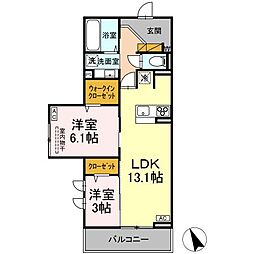 つくばエクスプレス 万博記念公園駅 徒歩25分の賃貸アパート 2階2LDKの間取り