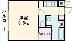 熊本県菊池市亘の賃貸マンション 2階1Kの間取り