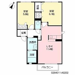 ＪＳイン　Ａ棟 2階2LDKの間取り