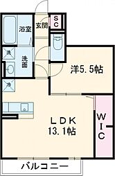 ティアラA 2階1LDKの間取り