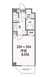 パークレジデンス八幡 4階1Kの間取り