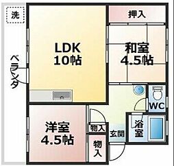 オアシス天領 4階2LDKの間取り