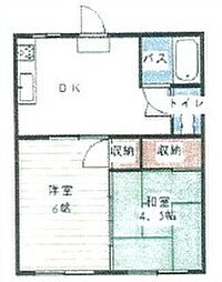 グランドビラやまもと　A 2階2DKの間取り
