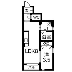 O’s court(オーズコート) 1階1LDKの間取り