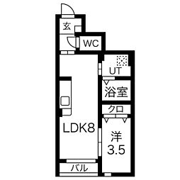 O’s court(オーズコート) 1階1LDKの間取り