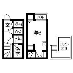 ルークス名古屋 1階ワンルームの間取り