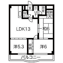 コンフォトゥール 4階3LDKの間取り