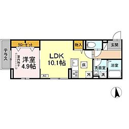 ベルメゾンVII 1階1LDKの間取り