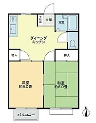 フォブール古高松Ｂ 1階2DKの間取り