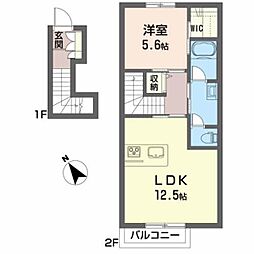 ランバーキャンプキタカミ 2階1LDKの間取り