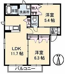 グランドメゾン片島　Ａ棟 2階2LDKの間取り