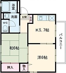 グローリー木村 1階2Kの間取り