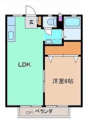 東武桐生線 新桐生駅 徒歩26分の賃貸アパート 2階1LDKの間取り