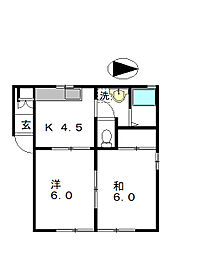 フレグランスたかみ 1階2Kの間取り