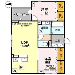 COEUR八日市（クールヨウカイチ） 103 1階2LDKの間取り