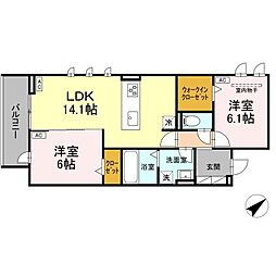 グレイスガーデン赤渋 3階2LDKの間取り