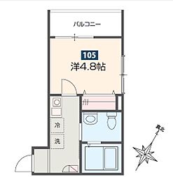 MELDIA小川 2階1Kの間取り