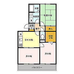 東武伊勢崎線 一ノ割駅 徒歩15分の賃貸アパート 3階3DKの間取り