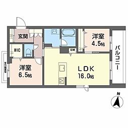 シャーメゾン壺川 2階2LDKの間取り