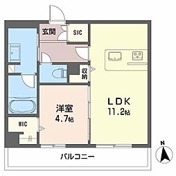 ヴェルメゾン須屋 2階1LDKの間取り