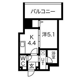 さくらHills NISHIKI Platinum Residence 4階1DKの間取り