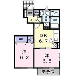 ジョイス・コーポＡ 1階2DKの間取り