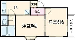 ニュー緑ヶ丘ハイツ 2階2Kの間取り