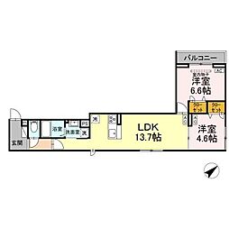 セレスティア江戸川III 2階2LDKの間取り