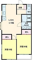 やすらぎ 2階2LDKの間取り