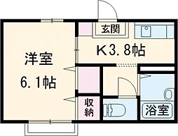 ディアス新町 1階1Kの間取り