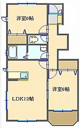ピュールネージュB 1階2LDKの間取り