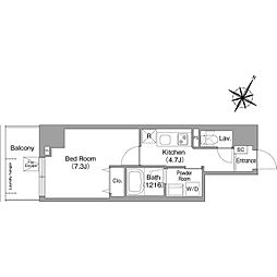 コンフォリア・リヴ関内 2階1Kの間取り