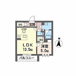 ＤＥＵＸリジエール 1階1LDKの間取り