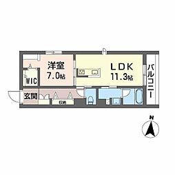 ＤＥＵＸリジエール 2階1LDKの間取り