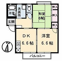 コーポ瀬戸見 2階2DKの間取り