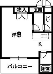 古山ハイツパートII 2階ワンルームの間取り