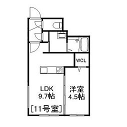 Alivis美園 2階1LDKの間取り