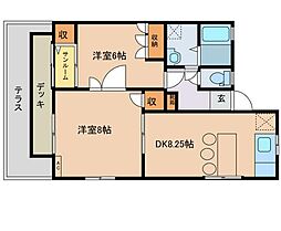 サングレイス横尾Ａ 2階2DKの間取り
