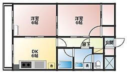 メゾン・ドゥ・ヴァン上赤江 1階2DKの間取り