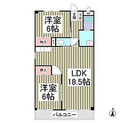 東武伊勢崎線 武里駅 徒歩10分の賃貸マンション 2階2LDKの間取り