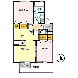 カルチェ 赤坂　Ａ棟 1階2LDKの間取り
