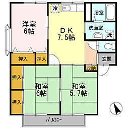 プレジール大前　A棟 2階3DKの間取り