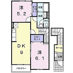 ラッフィナート　ベル 2階2DKの間取り